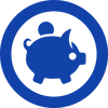 Синяя свинья-копилка в круге, изображающая экономию денег и выгодное сотрудничество